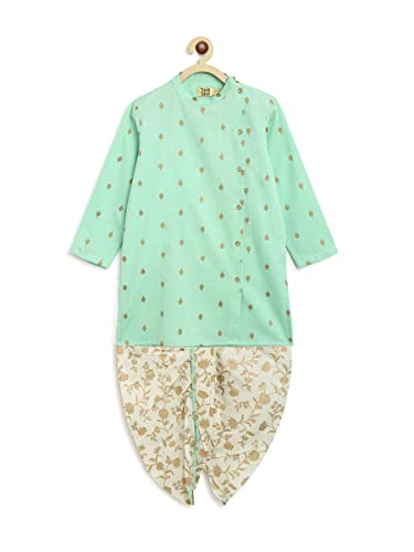 Image of Tiber Taber Boys Nawab Dhoti Kurta Cotton Set Gold Print-Ethnic Kurta-Kids Dhoti Pants-Baby Boy Clothes-Boys Ethnic Wear
