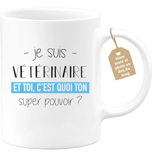 quotedazur Café-Croissant - Mug Personnalisé Tasse Cadeau Noël Je Suis Veterinaire Et Toi C'Est Quoi Ton Super Pouvoir - Blanc/Céramique