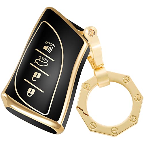 Yhc Key Shell Fob Cover-Premium Car Key Case For Lexus With Gold Keychain Fit 2018-2021 Es350 Lc500 Lc500H Ls500 Ls500H Ux200 Ux250H Es300H Gx460 (Black) #TOP7