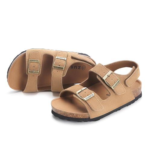 Image of ZUSERIS Kids Toddler Sandals Boys Girls Cork Footbed Sandal Comfort Double Buckle Slip On Slippers with Adjustable Back Strap
