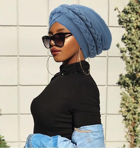 Image of DRESHOW African Women Turban Caps Cotton Beanie Twist Headscarf Pre-Tied Double Twisted Braids Wrap Hat Chemo Cancer Cap