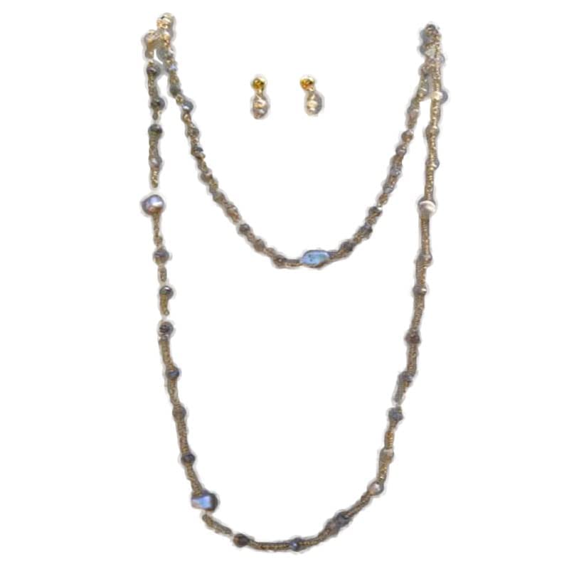 Keshi Pearl, Faceted Jasper. Set of necklaces and earrings, handmade, semi-precious stones. Made in Mexico