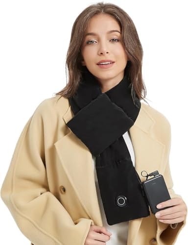 Heated Scarf with Rechargeable 6000mah Battery Pack Heated Neck Pad,Three Temp Settings, Rapid Heat,Neck Warmer Warp (Deep Black)