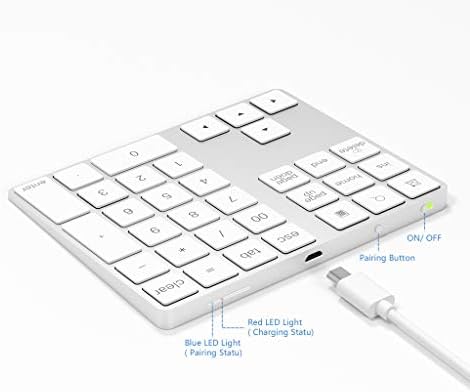 Bawanfa Bluetooth Numeric Keypad, Wireless Keyboard 34-key External Number Pad for Computer Laptop Tablet Smartphone iPad Compatible with Macbook Windows Surface Pro
