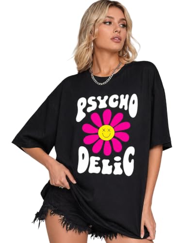 Image of London Hills Oversized Tshirt for Woman | t Shirt for Woman Oversized Fit Printed Round Neck | Tops for Woman's | Women t Shirt Loose Fit Drop Shoulder | t Shirts for Women | Western Tops