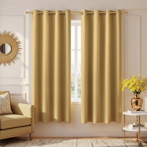 Image of Sun Light Gold Grommet Curtains 52x63 inches Long