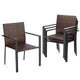 Amopatio Gartenstühle Stapelbar 4er Set, Polyrattan Stapelstuhl Garten mit Armlehnen, Stabiler Stahlrahmen, Wetterfest Rattansessel - Rattan Balkonstühle für Balkon, Terrasse, Braun