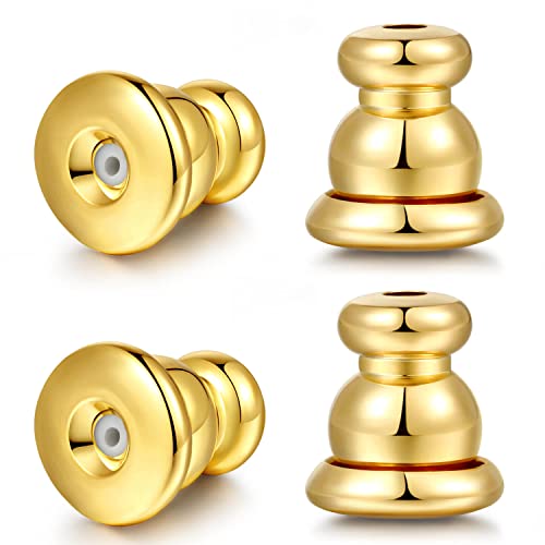 Earring Backs for Studs 18K Gold Bullet Earring Backs Replacements for Studs/Droopy Ears Secure Locking Backings for Sensitive Ears Hypoallergenic&Comfortable (Gold 4 PCS)