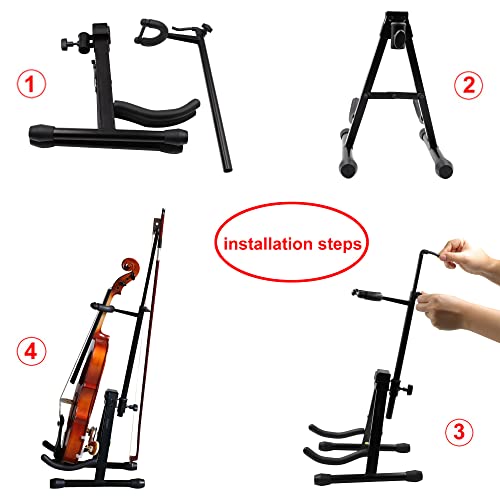 Rayzm Violin Stand With Bow Hanger, Robust Folding Metal Stand For Violin/Mandolin/Ukulele, Easy Installation #TOP4