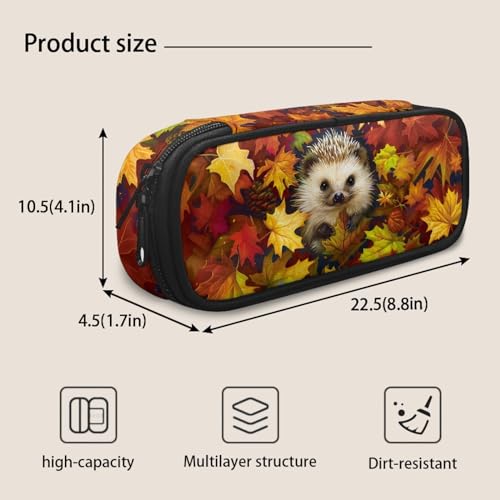 Image of Cute Hedgehog Kids Pencil Case for Boys Girls Travel Pencil Box,Maple Leaf Pencil Pouch for Children Special School Pen Box for School Students Teenagers School Supplies