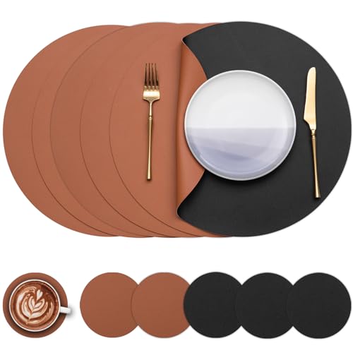 Myir JUN Lot de 6 sets de table ronds en similicuir - 38,1 cm - Double face antidérapants -...