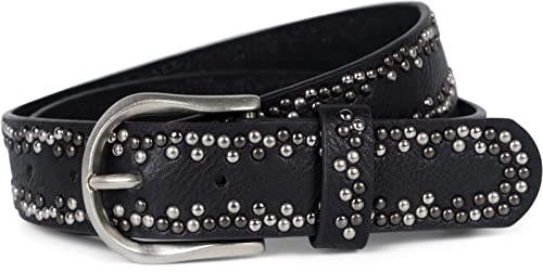 styleBREAKER Nietengürtel Unisex mit kleinen mehrfarbigen Nieten | Vintage Gürtel aus Rindsleder mit farbgebender Polyurethan-Beschichtung | kürzbar & verstellbar, Farbe:Schwarz, Größe:105cm