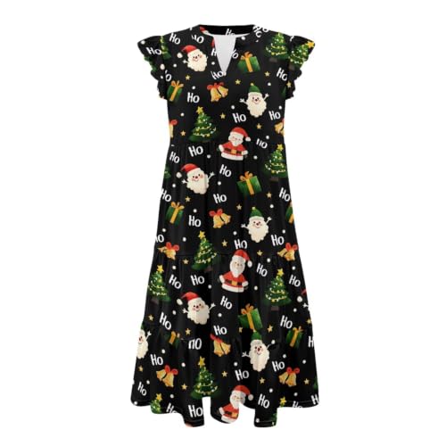 Image of Womens Summer Dress Ruffle Sleeve V Neck Dress Casual Fit Flowy Beach Vacation Sundress with Pocket S-2XL