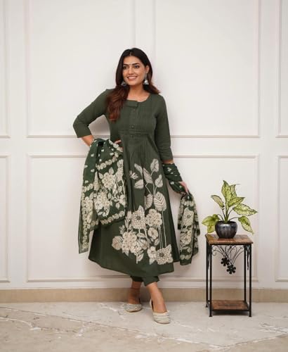 Image of GoSriKi Women's Viscose Anarkali Kurta Set with Dupatta | Anarkali Suit for Women Cotton | Kurta Palazzo Dupatta Set | 3 Piece Ethnic Wear for Festival & Party | Anarkali Suit for Women