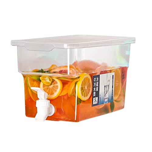 Pomurom Bebidas con Grifo, 5L Agua para Nevera, Limonada, Recipiente para Bebidas Frias con Tapa, Jarra Agua para Bebidas Fiesta, Jugo, té Helado