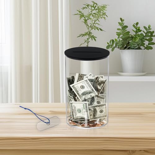 Klmnop Acrylic Piggy Bank, Openable Piggy Bank for Kids with Black Lid, Repeatable Money Saving Jar, Clear Money Jar for Cash Saving(Black 2.8\"×4.5\") - Thumbnail 7
