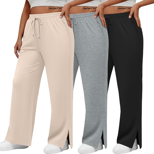Pantalon de survêtement grande taille Neer : lot de 3 avec fente latérale