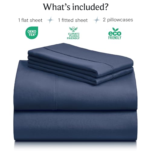 Image of LuxClub 4 PC Queen Sheet Set, Breathable Luxury Bed Sheets, Deep Pockets 18 inch Wrinkle Free Cooling Sheets Machine Washable Hotel Bedding Silky Soft - Navy Queen