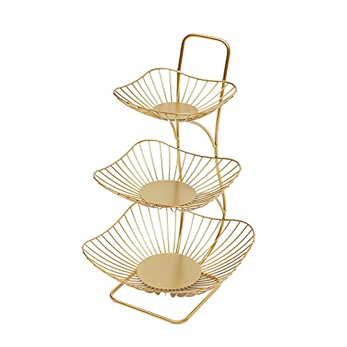 Frutero metálico de metal Fruit Bowl de tres pisos, decoración vintage, frutero, para salón y cocina, para más espacio en la encimera (dorado) Cover