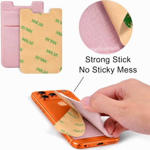 Image of Mizi (2 Pack Adhesive Phone Stretchy Wallet, Card Holder for Back of Phone Stick on Phone Cases for iPhone /Android /Samsung Galaxy - Pink