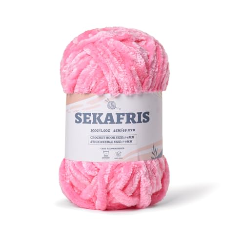 Image of Fuzzy Chunky Chenille Yarn for Crocheting,Soft Plush Yarns for Hand Knitting,Bulky 100 g(49.2 yd) Baby Blanket Yarn for Crocheting Amigurumi,Crochet Fluffy Velvet Yarns (Pink)