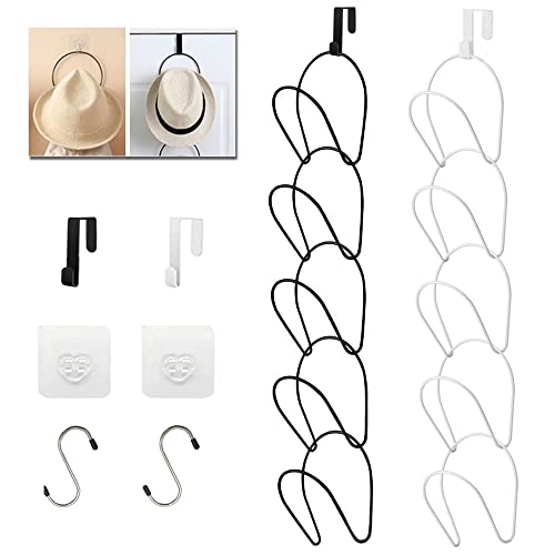 LINFIDITE 10 Stück Cap Halter Tür Hut Racks Baseball Cap Halterung Schrank hängende Einstellbare Huthalter für Schals Handtaschen Handtücher Kleidung Krawatten mit Haken zum Aufhängen,Schwarz & Weiß Cover