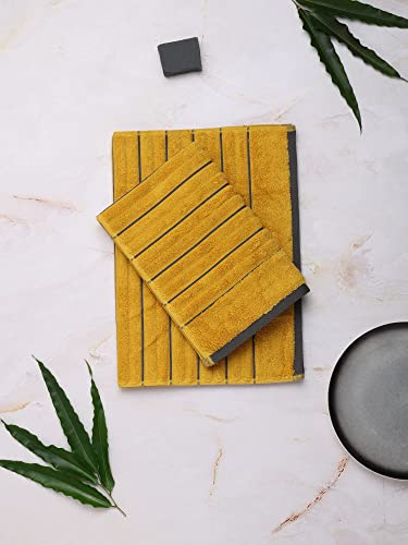 Image of Spaces Hand Towels | 100% Cotton | Spa & Gym Towel | Highly Absorbent & Super Soft | 2 Piece Set | Premium Hand Towel | 40 x 60 cm | Mustard /Ash