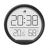 Relógio de parede digital com visor de temperatura e umidade, despertador com função LED para casa, escritório, cozinha, formato 12/24H, branco (preto)