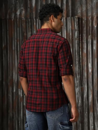 Image of High Star Men Check Cotton Regular Fit Collar Long Sleeve Shirts 35