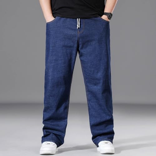 Men's Wide Leg Jeans with Pockets Business Work Denim Pant Drawstring Waist Casual Loose Pants Straight Leg Trouser2