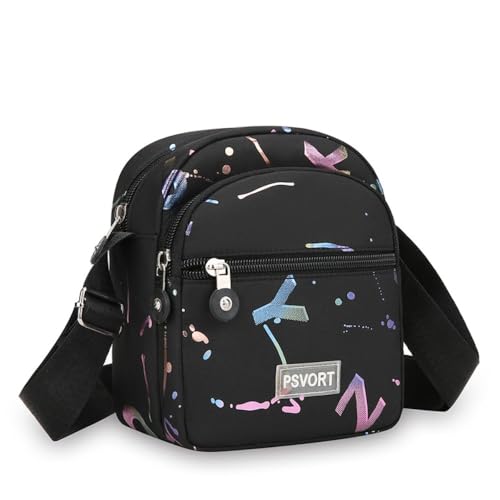 Mini Causal Multi Layer Shoulder Bag Nylon Women(Black)