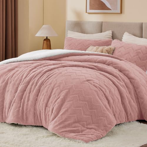 Image of BEDELITE Fluffy Sherpa Twin Comforter Set,Dusty Pink | Super Soft & Warm Fleece Bedding, Luxury Fuzzy Comforter for Winter, Heavy Plush Bedding Set,1 pillowcase