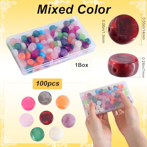 SOFPLATE 1 Box 100Pcs Flat Round Acrylic Beads Plastic Spacer Bead Bulk Small Colorful Pony Disc Coin Imitation Gemstone Plastic Loose Beads for Beading Bracelets Necklaces jewellery Making DIY Crafts - Image 2