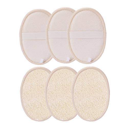 JZK 6 x Esponja de luffa natural para ducha, almohadilla esponja exfoliant para exfoliante facial y exfoliante cuerpo
