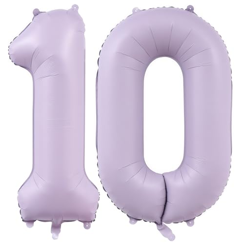 Image of Pastel Purple 10 Number Balloons,40 Inch Light Purple 10 Balloons Large Helium Foil Mylar Number Balloon for Birthday Party Anniversary Decorations