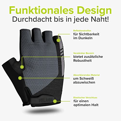 VELMIA Fahrrad Handschuhe Sommer I Mit Ausziehhilfe, Grip Print und Reflektor Sicherheit I fahrradhandschuhe Damen & fahrradhandschuhe Herren, fahrradzubehör MTB