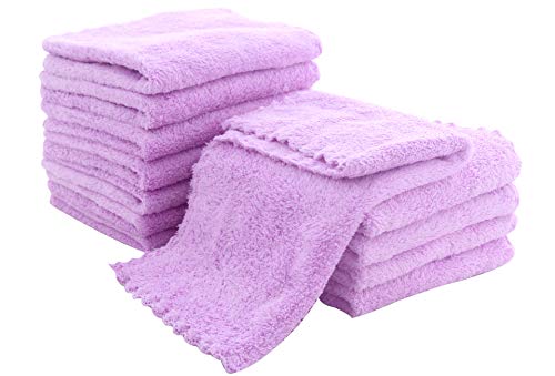 Image of 12 Pack Baby Washcloths - Extra Absorbent and Soft Wash Clothes for Newborns, Infants and Toddlers - Suitable for Baby Skin and New Born - Microfiber Coral Fleece 12x12 Inches, Violet Purple