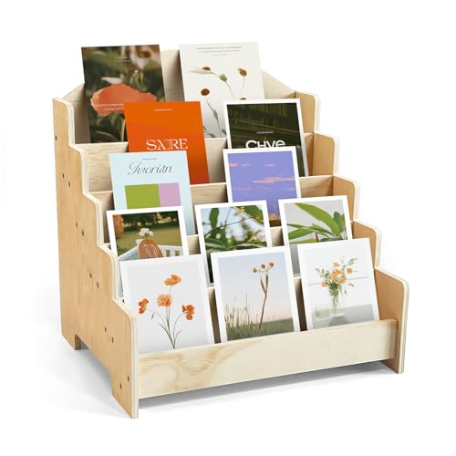5-Tier Greeting Card Display Stand Wooden Rack Holder for Display Postcards Cards Brochure and Stickers Also for Vendors Counter Retail