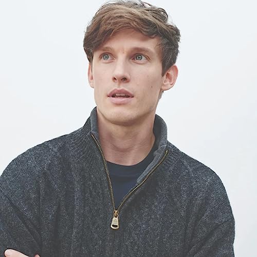 Men's Irish Wool Sweater, Full Zip, Front Pockets, Lined Interior, Gray (Large) #TOP1