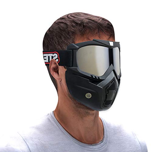 Image of Steelbird 7Wings 3 in 1 Face Shield,Goggles with Detachable Mask, Full Face and Mouth Protection Suitable for Every Use (Pack of 3, Silver Visor)