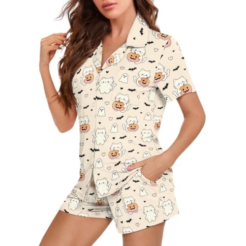 Image of Women's Short Sleeve Sleepwear Pajamas Nightwear with Pockets | skin-friendly breathable material resists pilling fading and deformation after repeated washing