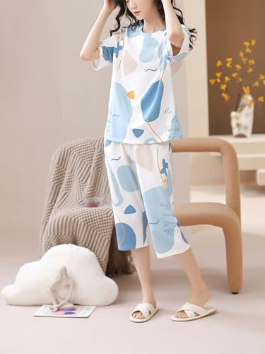 Image of Lunza Women's Cotton Pajama Set with Top & Pants|| Korean Night Suit|| Lightweight Printed Set || Soft & Comfy Sleepwear for Girls & Women