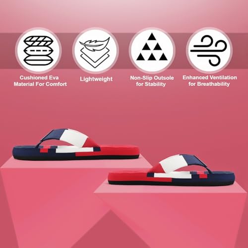Image of Duosoft Men's Flip Flops, Navy Blue & Beige, Anti-Skid Rubber Sole, Superior Shock Absorption, Strong Arch Support, Super Soft