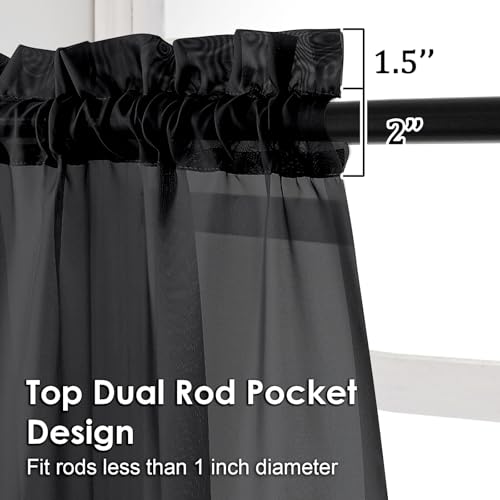 Image of OVZME Black Sheer Curtains 78 Inches Long 2 Panels - Soft Light Filtering Window Sheer Panels for Living Room /Bedroom, Top Dual Rod Pocket, 1 Pair, Each 42Wx78L Inches