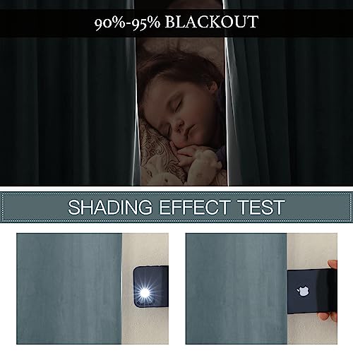 Image of RYB HOME 2 Layers Extra Thick Heavy Thermal Velvet Curtains Insulated, Solid Blackout Window Curtains for Living Room Light Block Privacy Backdrop with Pleat Tape, Stone Blue, W48 x L84 inch, 1 Panel