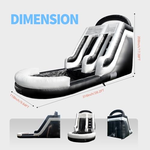 26.2x9.84x17.38FT Giant Commercial Inflatable Grade Water Slide Swimming Pool, 100% PVC Big Waterslide with Blower, Airtight Water Pool, Wet Dry Use, Summer Fun Black - Thumbnail 4