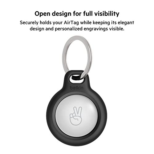 Belkin Apple Airtag Secure Holder With Key Ring - Durable Scratch Resistant Case With Open Face & Raised Edges - Protective Airtag Keychain Accessory For Keys, Pets, Luggage & More - Black #TOP4