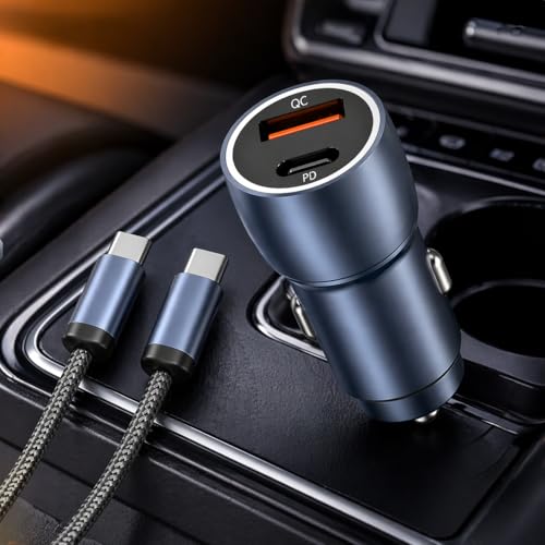 Carregador Veicular Turbo 60W Duas Portas, Carregamento Rápido USB-C e USB 3.0, 9.1A Potente, Adaptador Automotivo Universal, Acompanha Cabo Tipo C Reforçado, Compatibilidade Universal