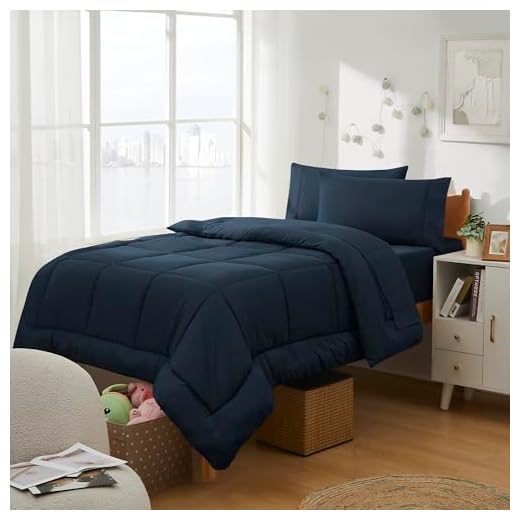 Dorm Room Essentials College Bedding Comforter Set 5 Piece Twin XL Size Bed in a Bag for College Students Boys and Girls, Twin XL, Navy Blue