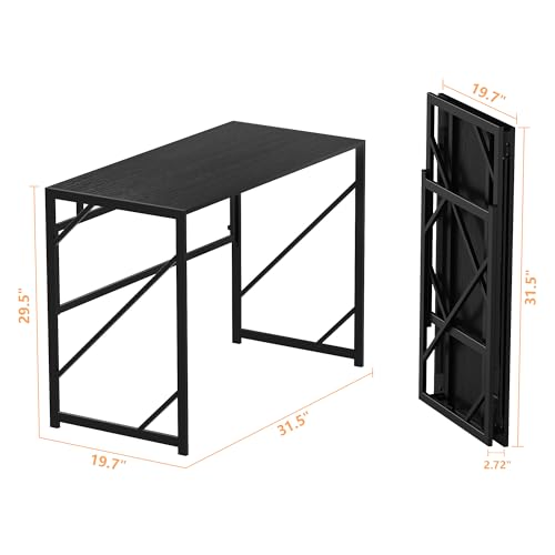 Image of Elephance Folding Desk Writing Computer Desk for Home Office, No-Assembly Study Office Desk Foldable Table for Small Spaces